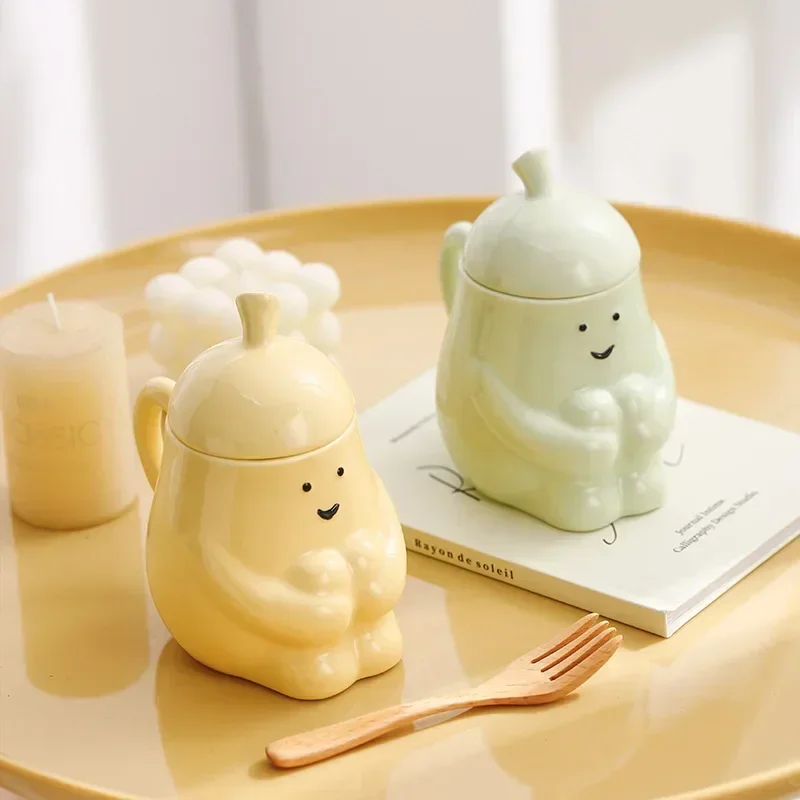 

Super Cute Hugging Pear Ceramic Mug With Lid Cute Water Cup Creative Couple PairCup Funny Birthday Gift Cup