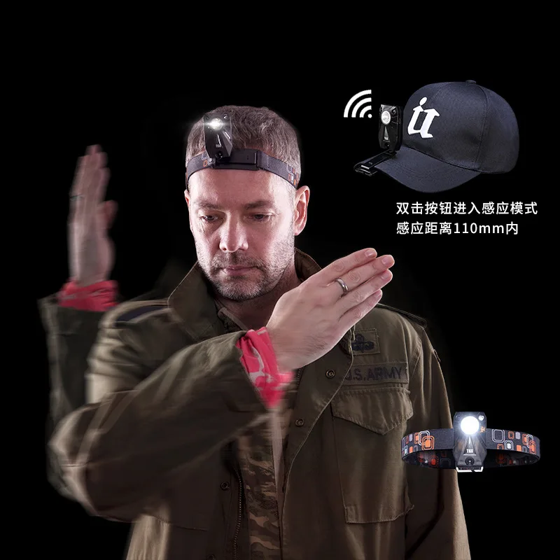 Fishing Headlamp Rechargeable LED Cap Light with Motion Sensor for Night Fishing Outdoor Baiting
