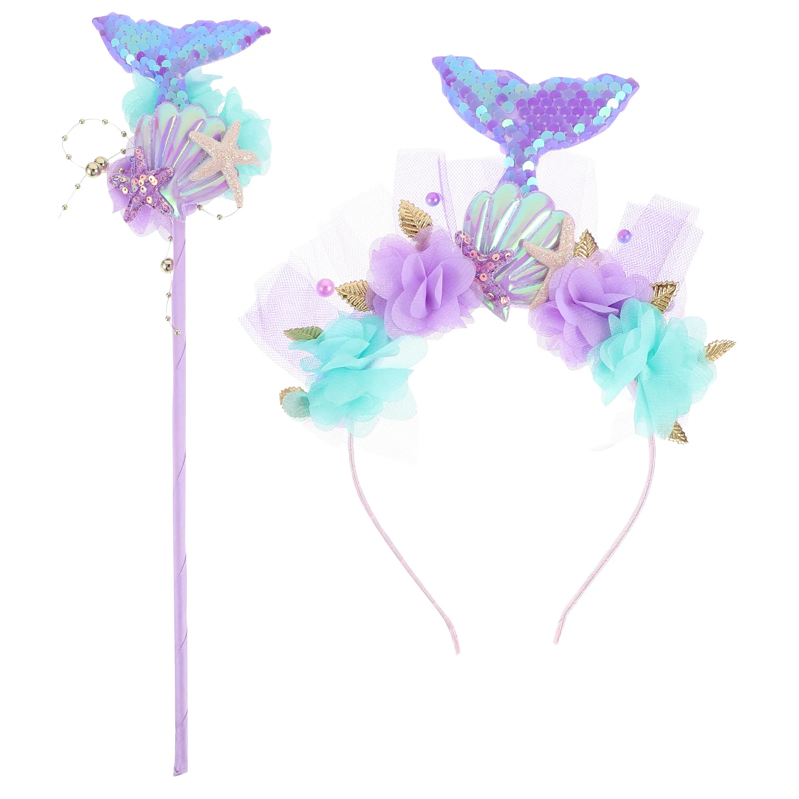 1 set Zeemeermin Accessoires Set Fairy Wand Hoofdband Voor Meisjes Feest Verjaardag Bruids Douche Cosplay Supply Kostuum Prop Decoratief