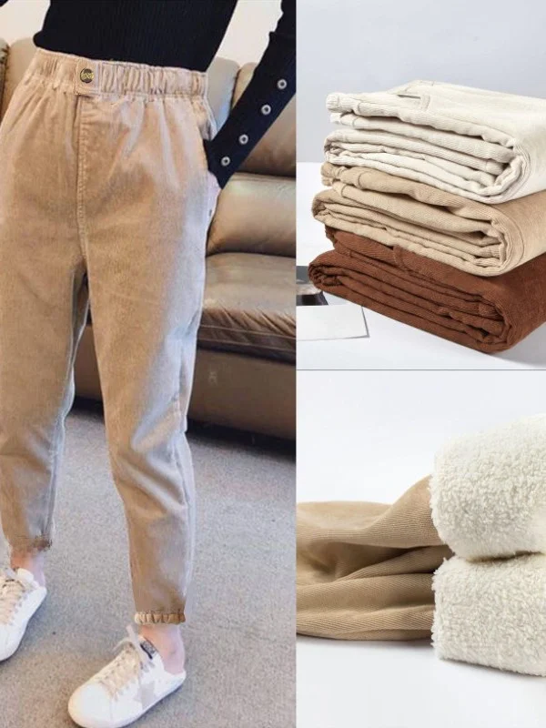 

Thiened Fce Lamb Fur Harlan Pants Женские теплые вельветовые хлопковые спортивные брюки с высокой талией Модные зимние новые брюки для поездок на работу S...