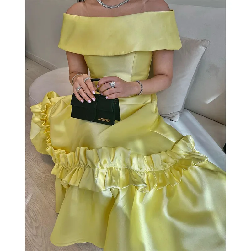 Elegant Off The Shoulder Evening Gown A-line Pleat Tea-Length Formal Evening Dresses Customize Birthday Party Dress 2024