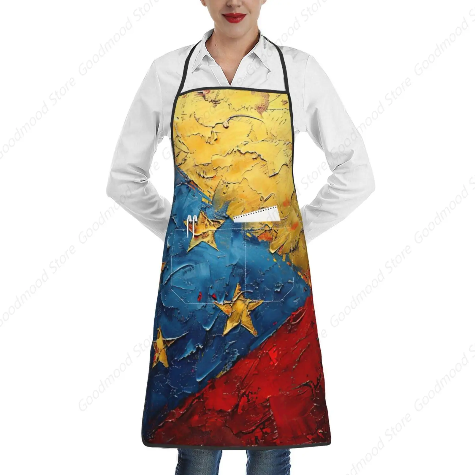 Flag of Venezuela Print Novelty Kitchen Apron with Pockets for Women Cooking Baking Gardening