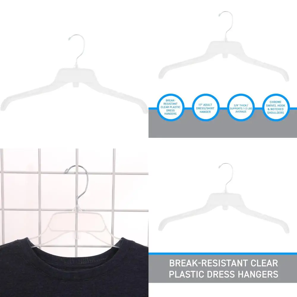 

Clear Plastic Dress Hangers, 17 Inch Break-Resistant, Bulk 100 Pack, Durable for Clothes, Ideal for Wardrobe Organization