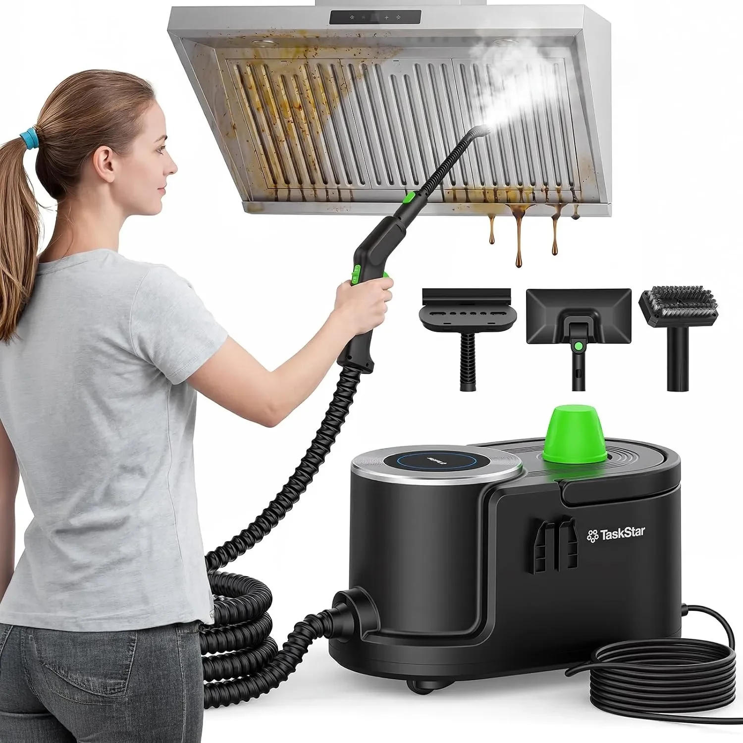 Taskstar QL-QX202 22-in-1 Steam Cleaner High Pressure 1.6L Water Tank Portable Handheld High Temperature Pressurized Steam Cleaning Machine with Brush Heads for Kitchen Car