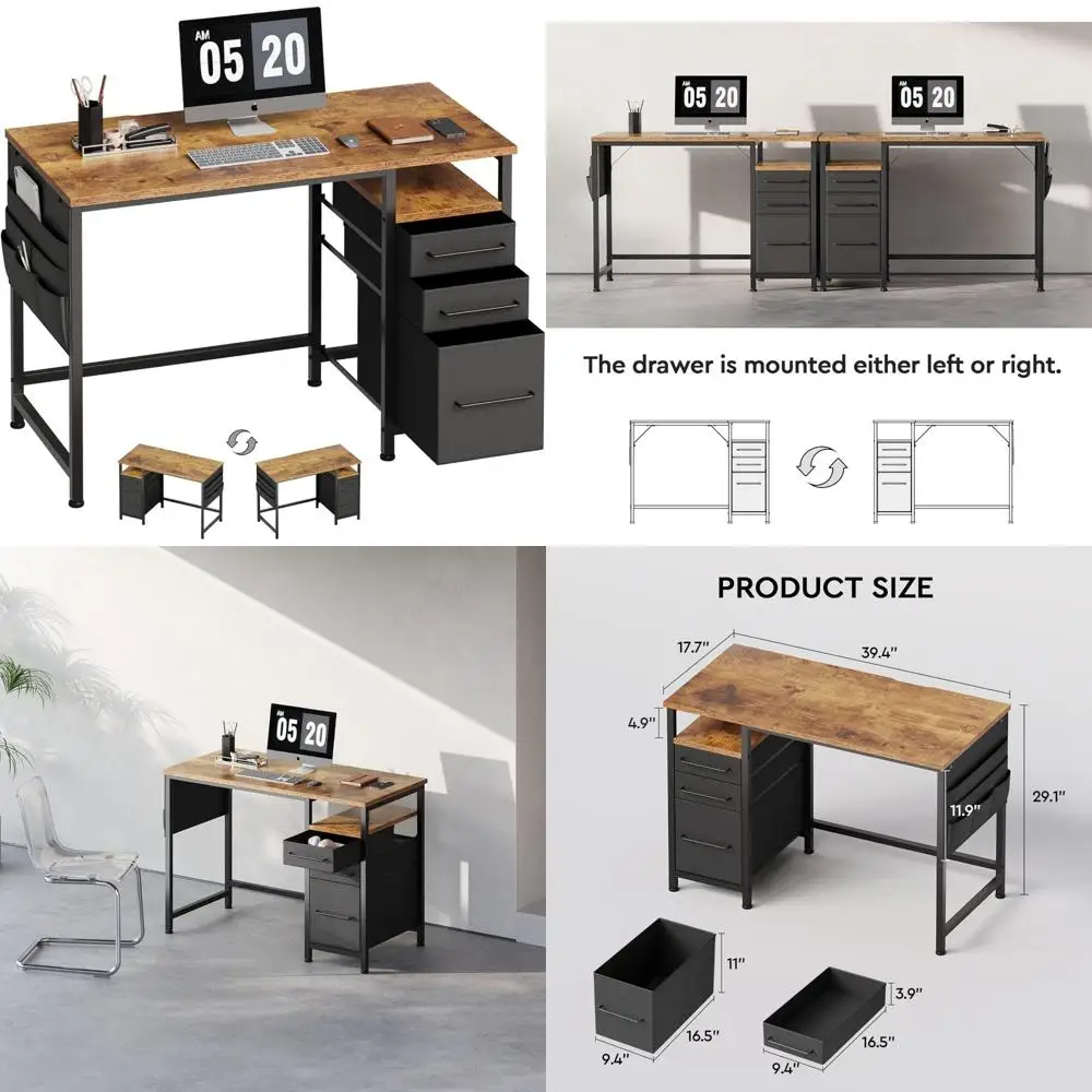 Compact 40 Inch Desk with Storage Drawers and Shelves, Ideal for Small Spaces, Writing and Computer Work, Office Desk with Maxim