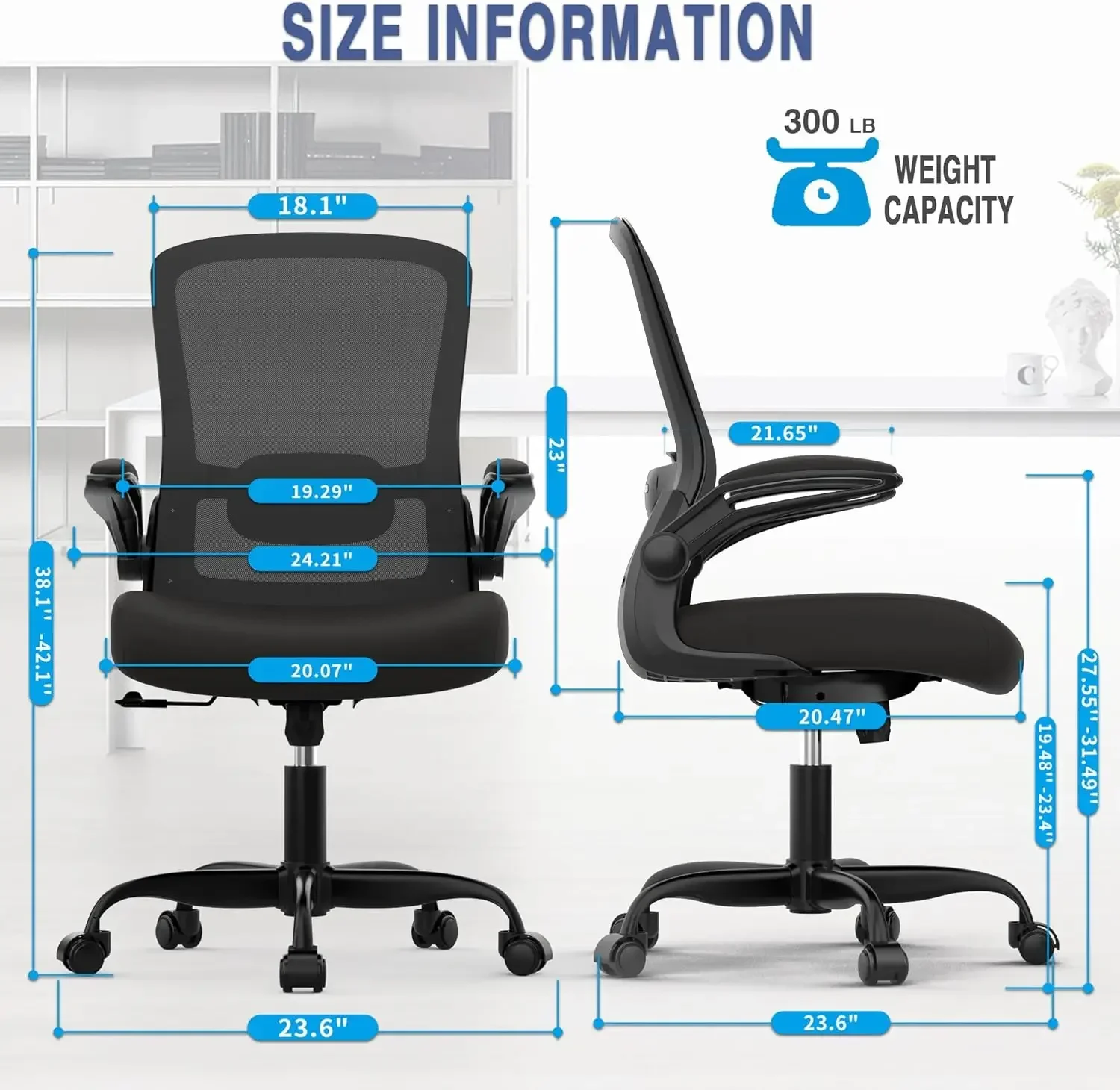 Office Chair, Ergonomic Desk Chair with Adjustable Lumbar Support, High Back Mesh Computer Chair with Flip-up Armrests