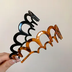 Trendy Wave Resin Amber Brown Black Long Teeth Headbands for Women Girls Anti Fall Two Ways To Wear High Cranial Top Accessories