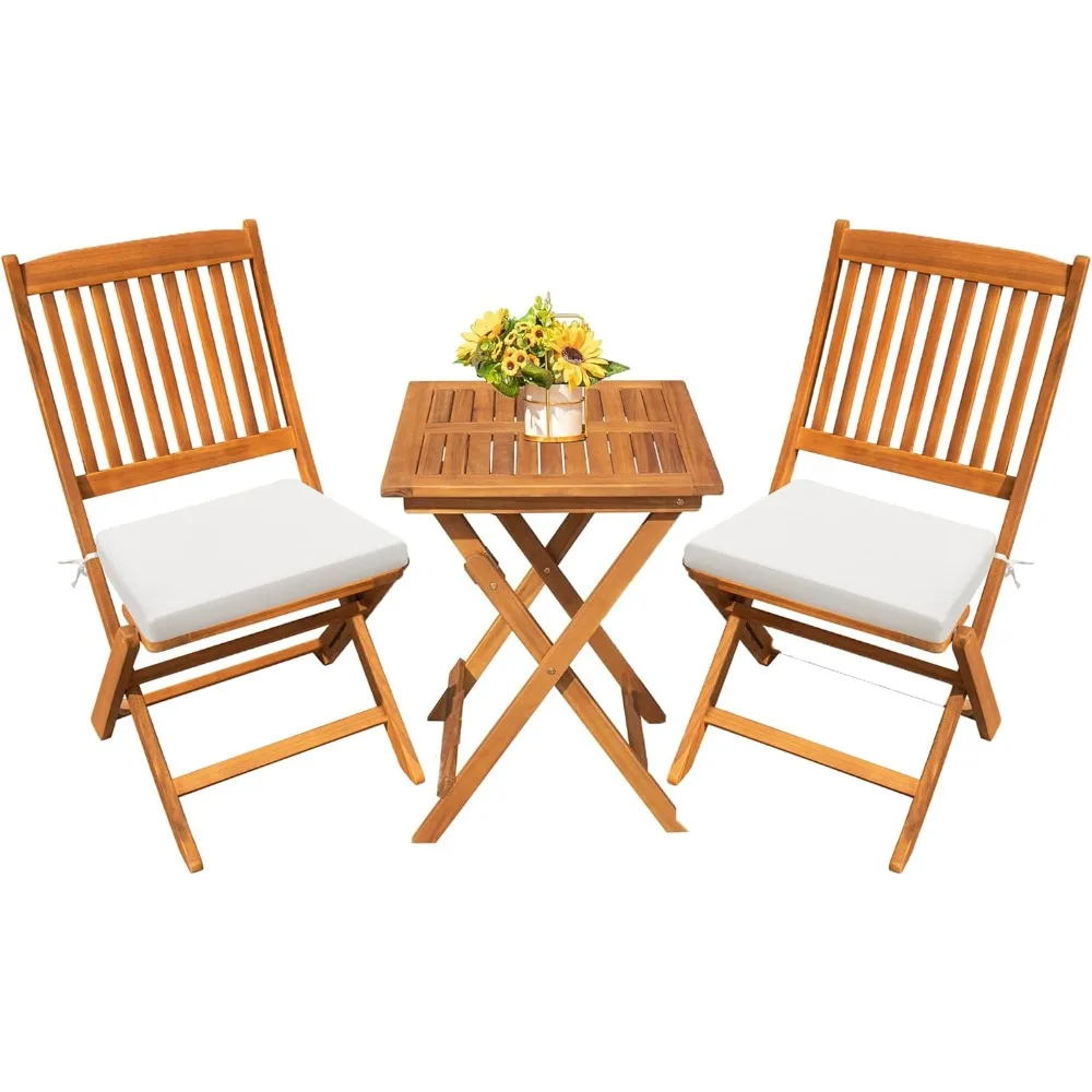 

Folding Patio Bistro Set Acacia Wood Bistro Table and Chairs Garden Poolside Backyard Balcony Porch Deck