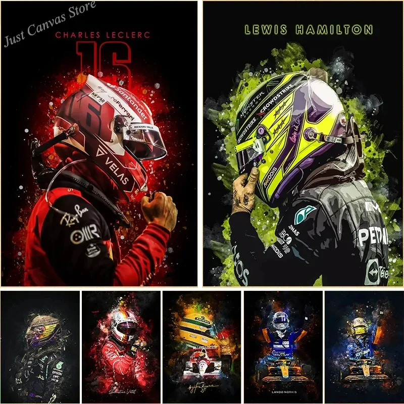 f1-Формула-1-гонщик-легенда-Льюис-Гамильтон-постер-холст-картина-акварель-эстетическое-настенное-искусство-для-гостиной-украшение-дома