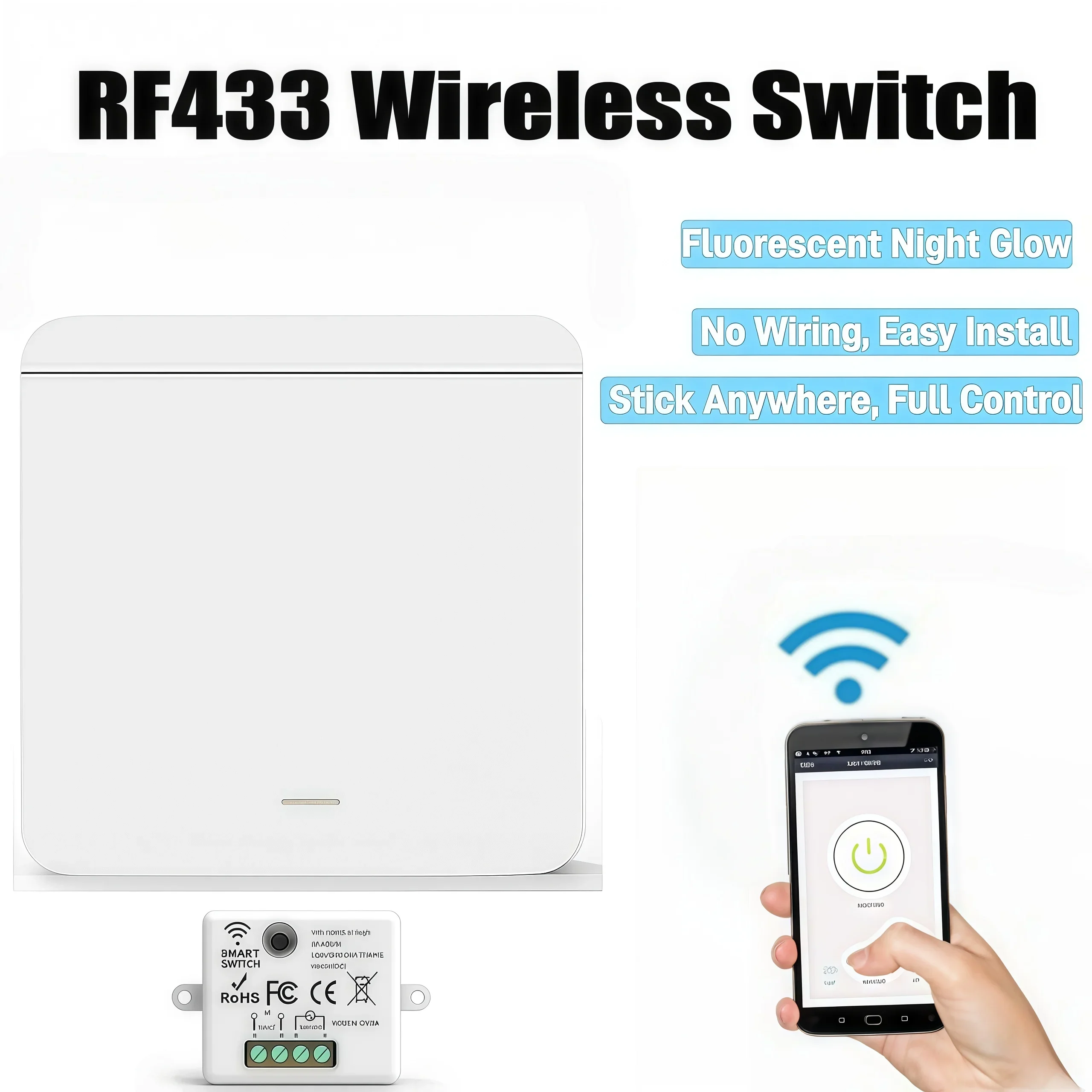 

Wireless Remote Control Switch Smart Control for Home Light & Electrical Appliance No Wiring Self-Adhesive DIY Modification