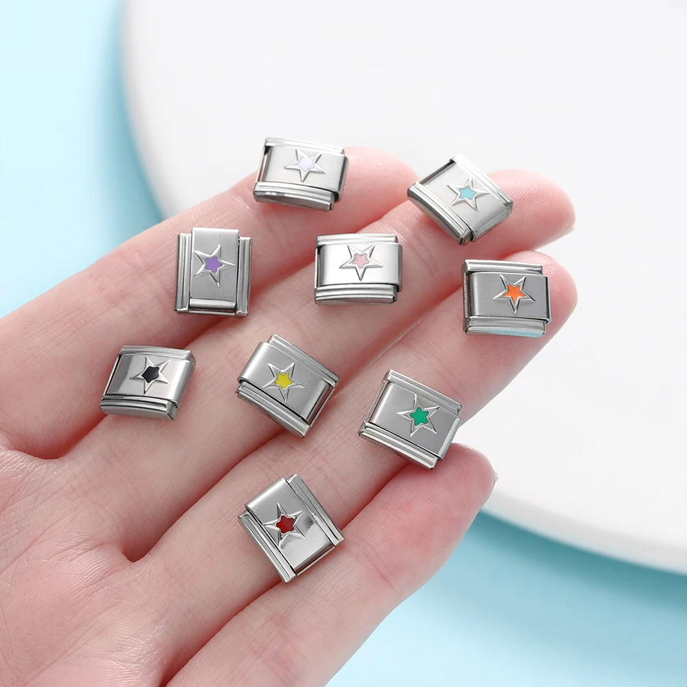 1Pcs/lot Stainless Steel Square Five-Pointed Star Italian Links Charm Fit 9x10mm Bracelets for DIY Jewelry Supplies Accessories