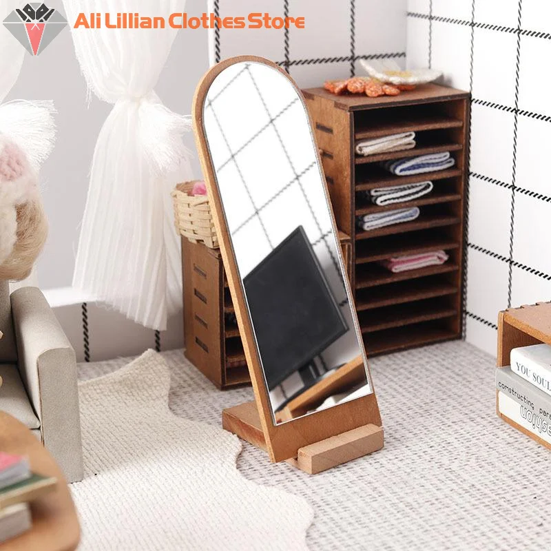 ⭐HOT❗ 1/12 Dollhouse Wooden Full-length Mirror Model Dollhouse Furniture Ornament Doll House Micro Scene Decor Accessories