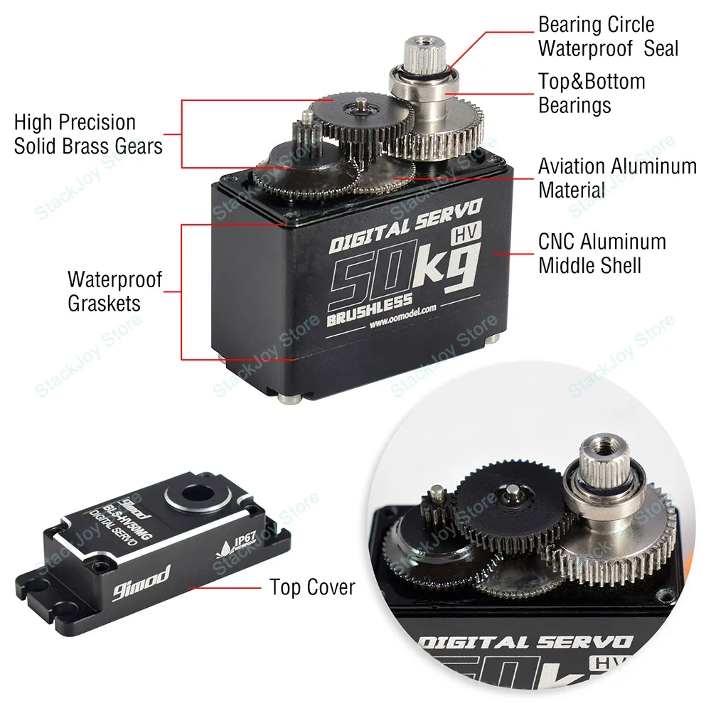 50 kg bürstenloses Servo 180 270 360 Grad Aluminium Digital 14 V HV wasserdicht für 1/8 1/10 1/12 RC Crawler Auto Boot Roboter Projekte