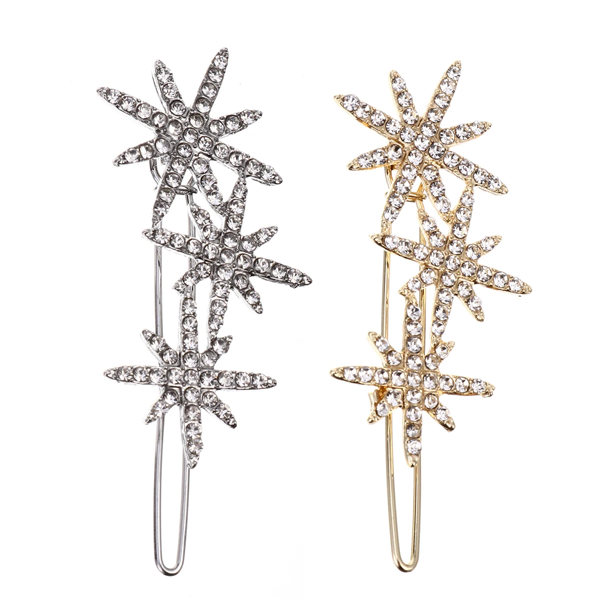 

2Pcs Snowflake Star Hairpins Rhinestone Crystal Hair Clips Elegant Wedding Party Fashion Hair Accessories Women Barrette