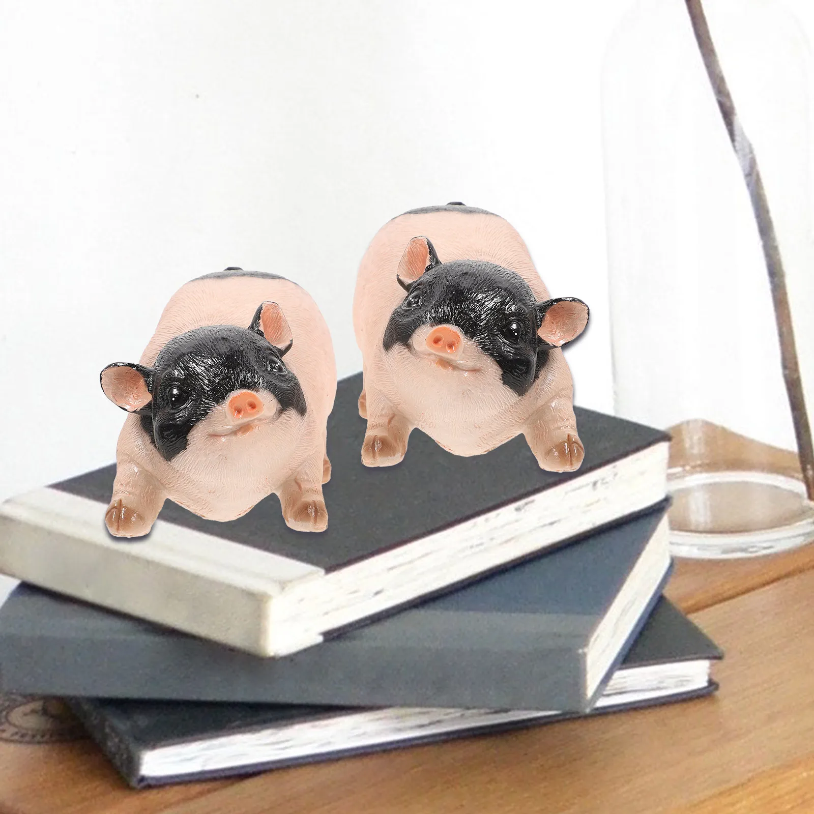 2Pcs High-Grade Resin Pig Ornament Simulation Small Pig Statue Cognitive Development Desktop Decor Tabletop Animal