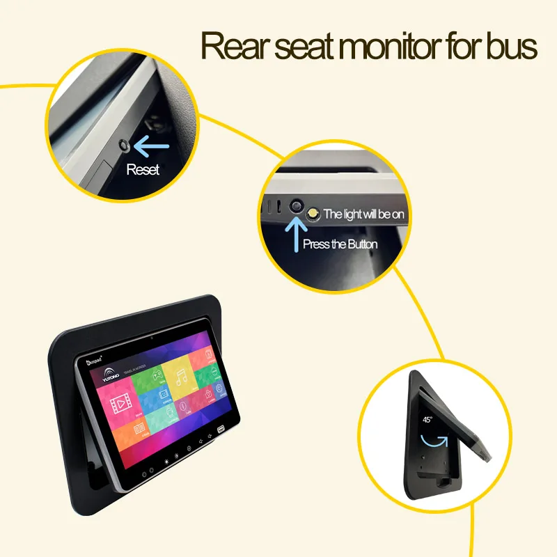 Bus Vod Multimedia 10.1 بوصة شاشات المقعد الخلفي اللاسلكية حافلة تلفزيون شاشة تعمل باللمس أندرويد سيارة مسند الرأس مراقب #3