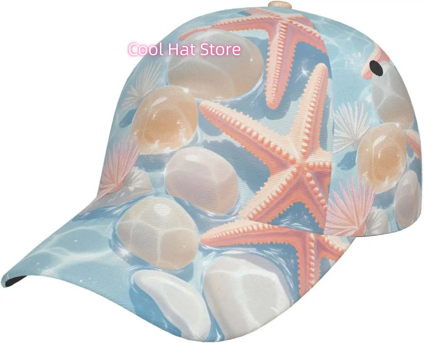 Seashells in Sunlit Water Pattern Baseball Cap Adjustable Cotton Baseball Hat for Sports, Outdoor, Travel Gifts for Men Black