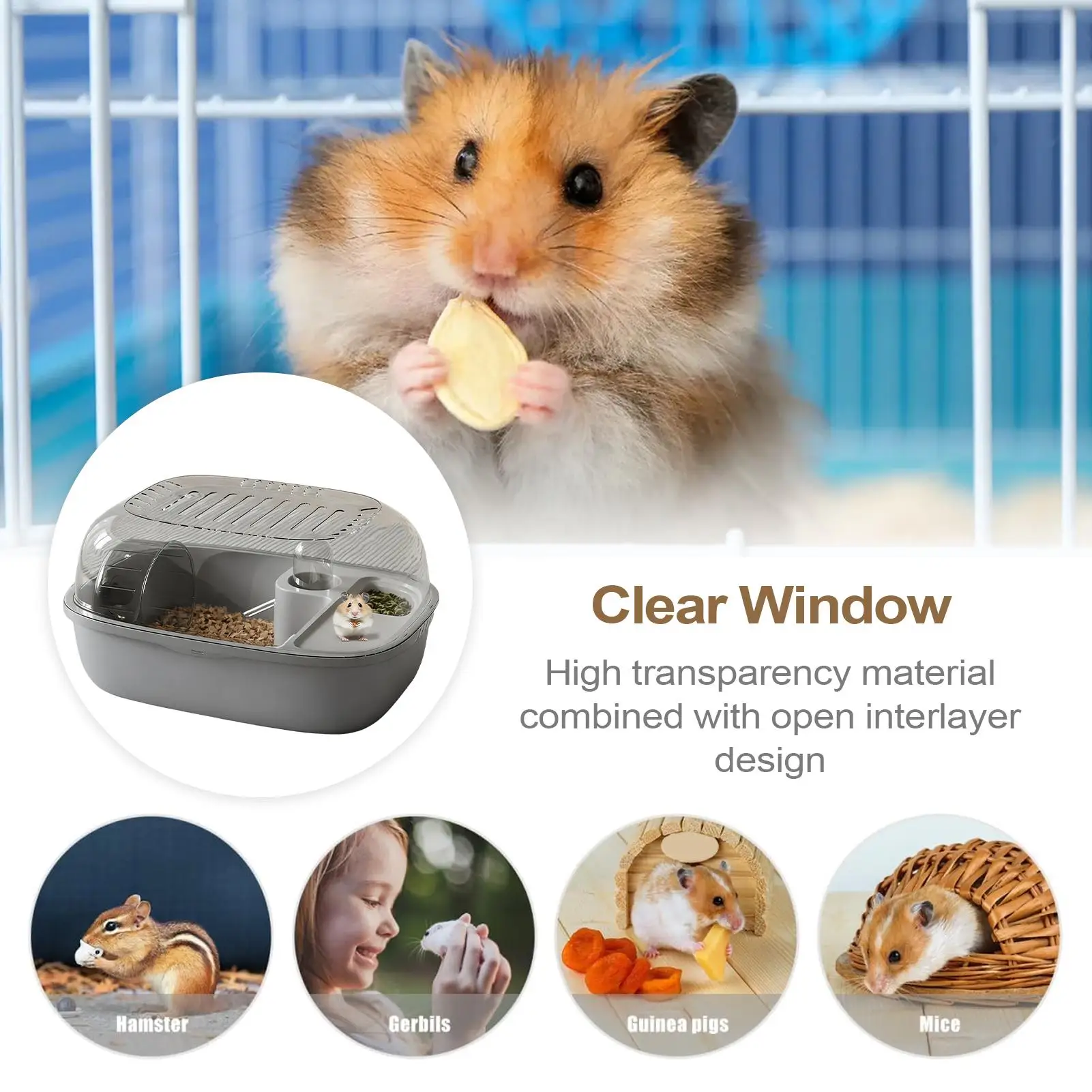 ハムスターの生息地-2段式透明小動物アクティビティハウス-エクササイズホイール付き-小型ハムスターの生息地-室内用アクセサリー付き
