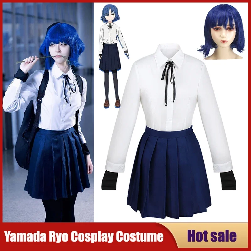 HN8 Yamada Ryo Costume Anime Bocchi The Rock Cosplay Skirts Shirt Blue Wig Full Sets For Women Girl Party Carnival Halloween8…Gf