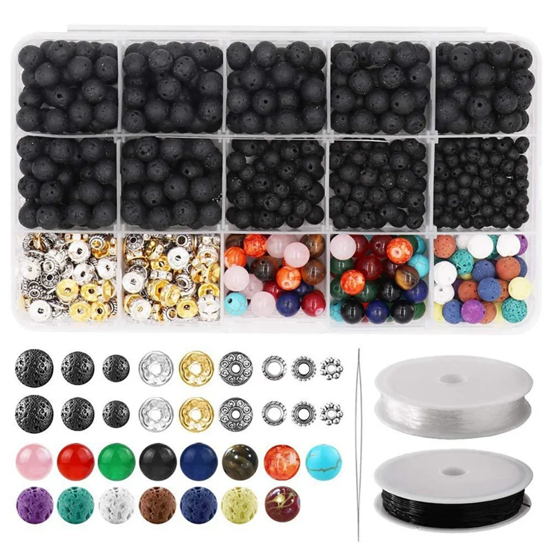 Lava Beads Kit Spare Parts Lava Stone Rock Beads Chakra Beads Spacers Beads Essential Oils Bracelet Necklace Jewelry Making