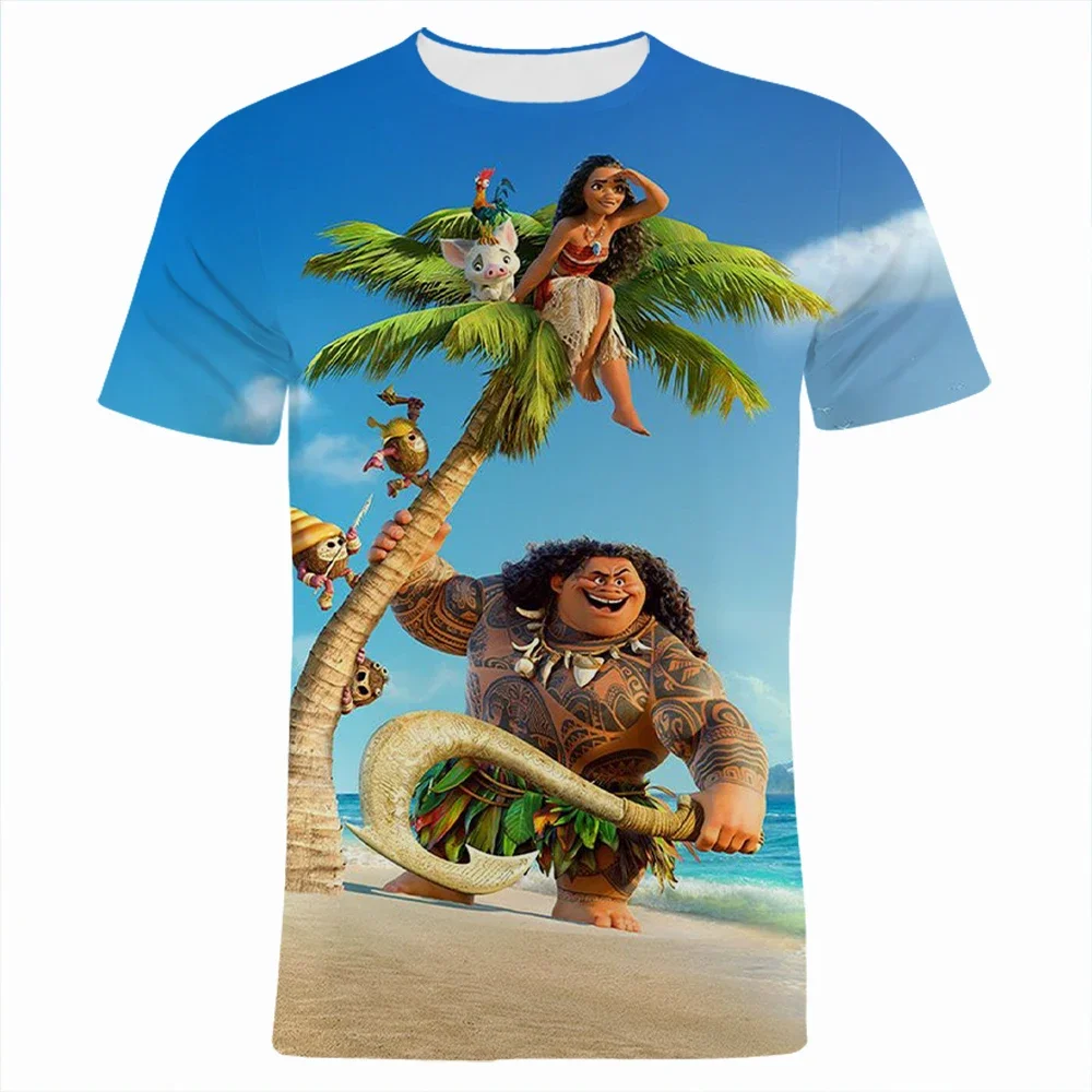 2024 Summer Movie Men\'s 3D Print T-shirts Moana Boy Girl Kids Cartoon T Shirt Short Sleeve Women Tee Tops