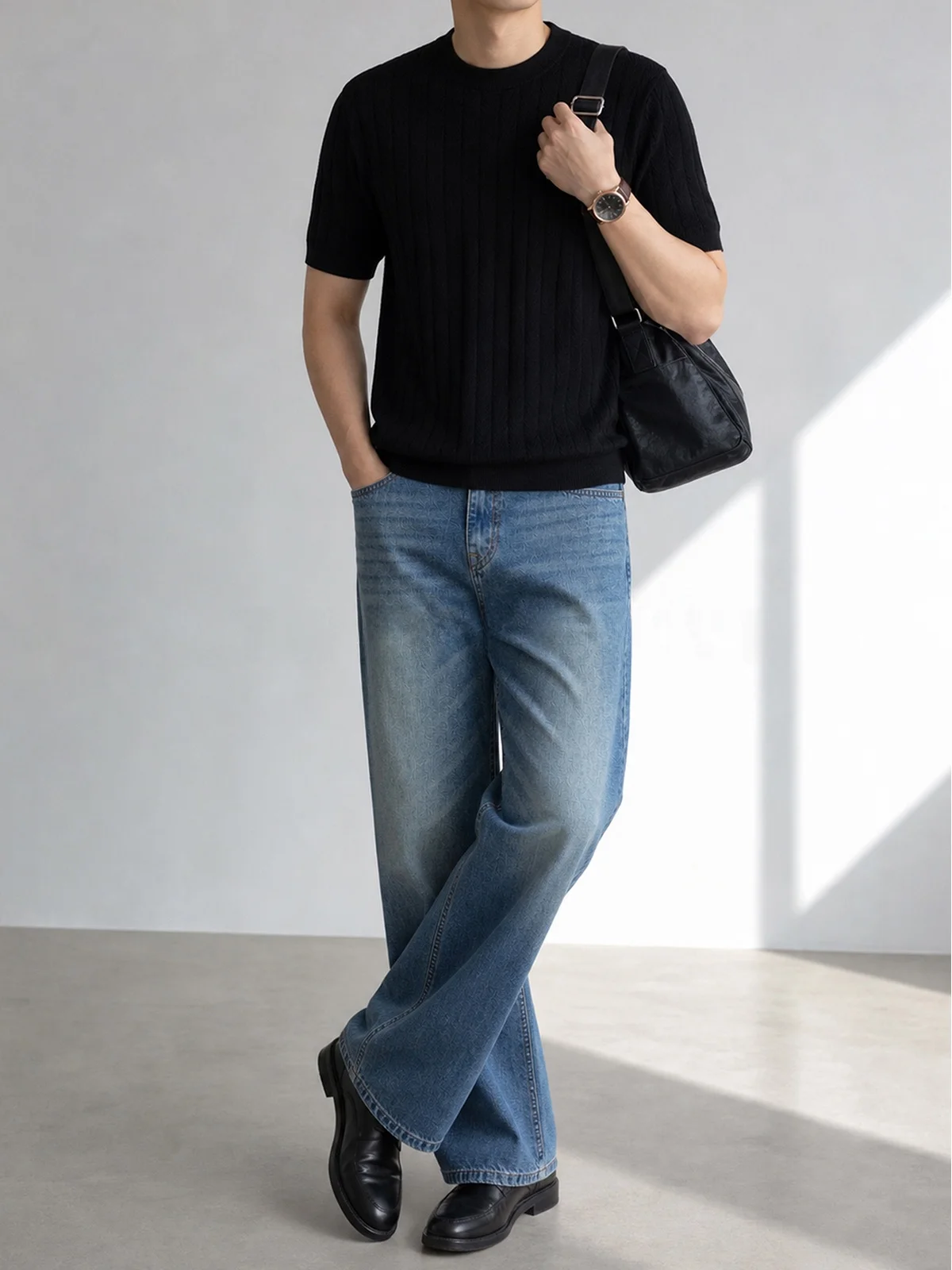 Men's Knitted Short Sleeve T-Shirt 100 Wool Autumn Fashion Casual round Neck Top Skin-friendly Breathable Standard Fit