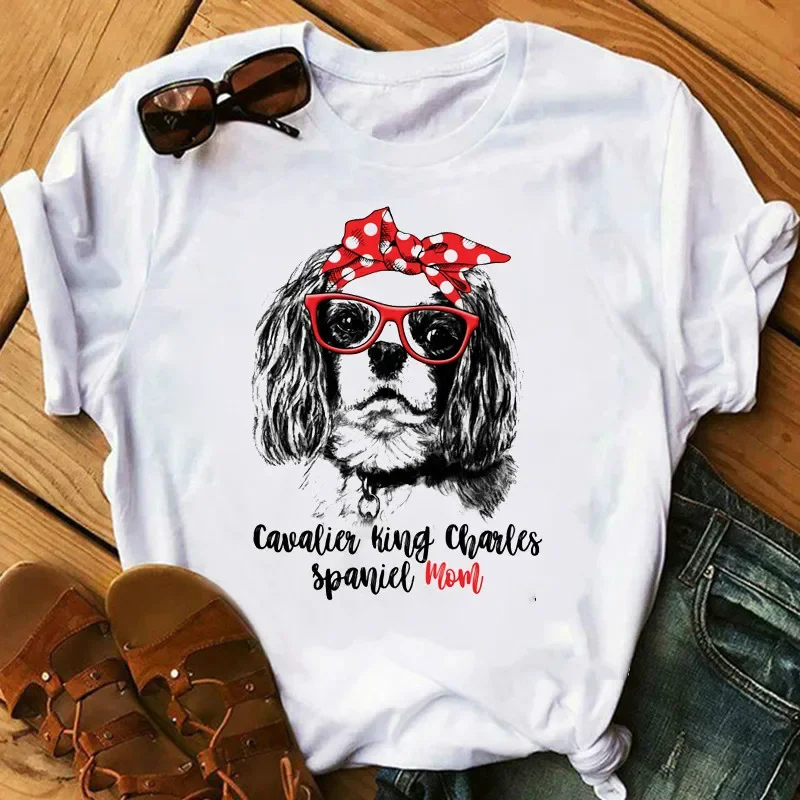Harajuku kawaii funny Cavalier King Charles spaniel mom print tshirt femme graphic tees women dog lover gift female t-shirts