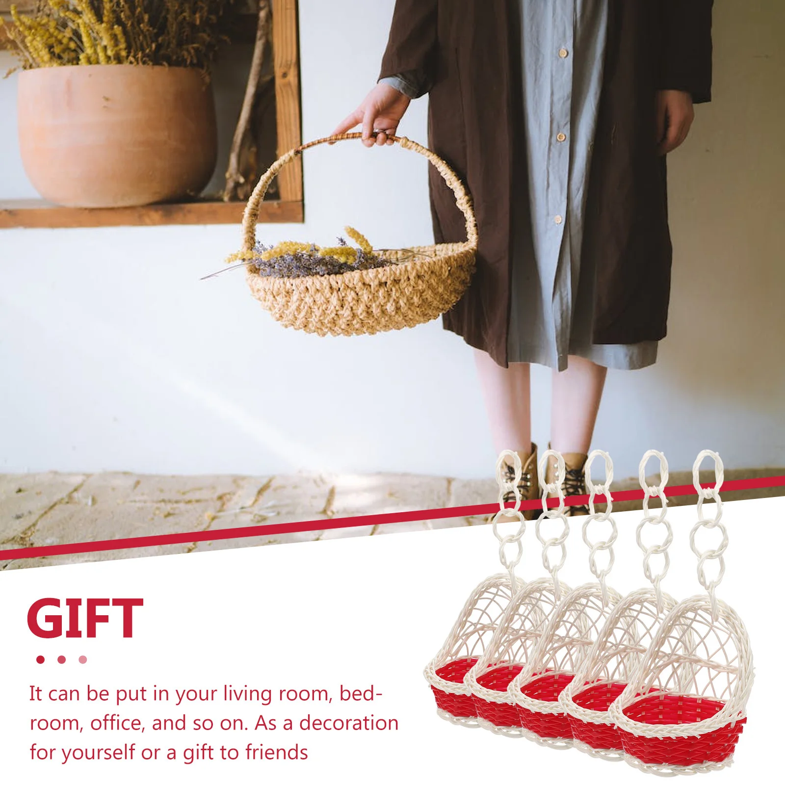 

5Pcs Portable Handwoven Rattan Basket Storage Holder for Household Office Picnic Decoration Rattan Hamper