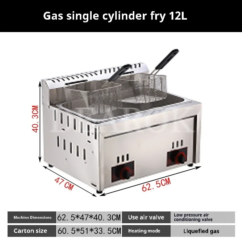 12L  Fries Machine Stainless Steel Gas Fryer Countertop  Fried Chicken French Commercial Deep Fryer Machine Commercial