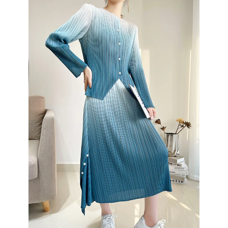 Short Coat Bust Skirt Suit Women 2022 Spring Autumn Thin Gradient Color Irregular Split Single-breasted Half Skirts Dresses Set