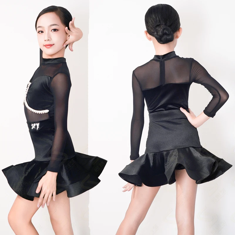 

Юбка для танцев для девочек, платье для латинских танцев сальсы, бальное платье для девочек, стандартный детский костюм для латинских танцев самбы, платье для латинских танцев