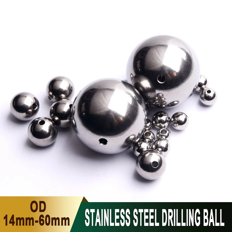 Stainless Steel Ball Through-Hole Ball OD14mm-60mm Hole Dia 3mm-5mm Non Threaded Drill Bead DIY Jewelry Valve Hardware Decor