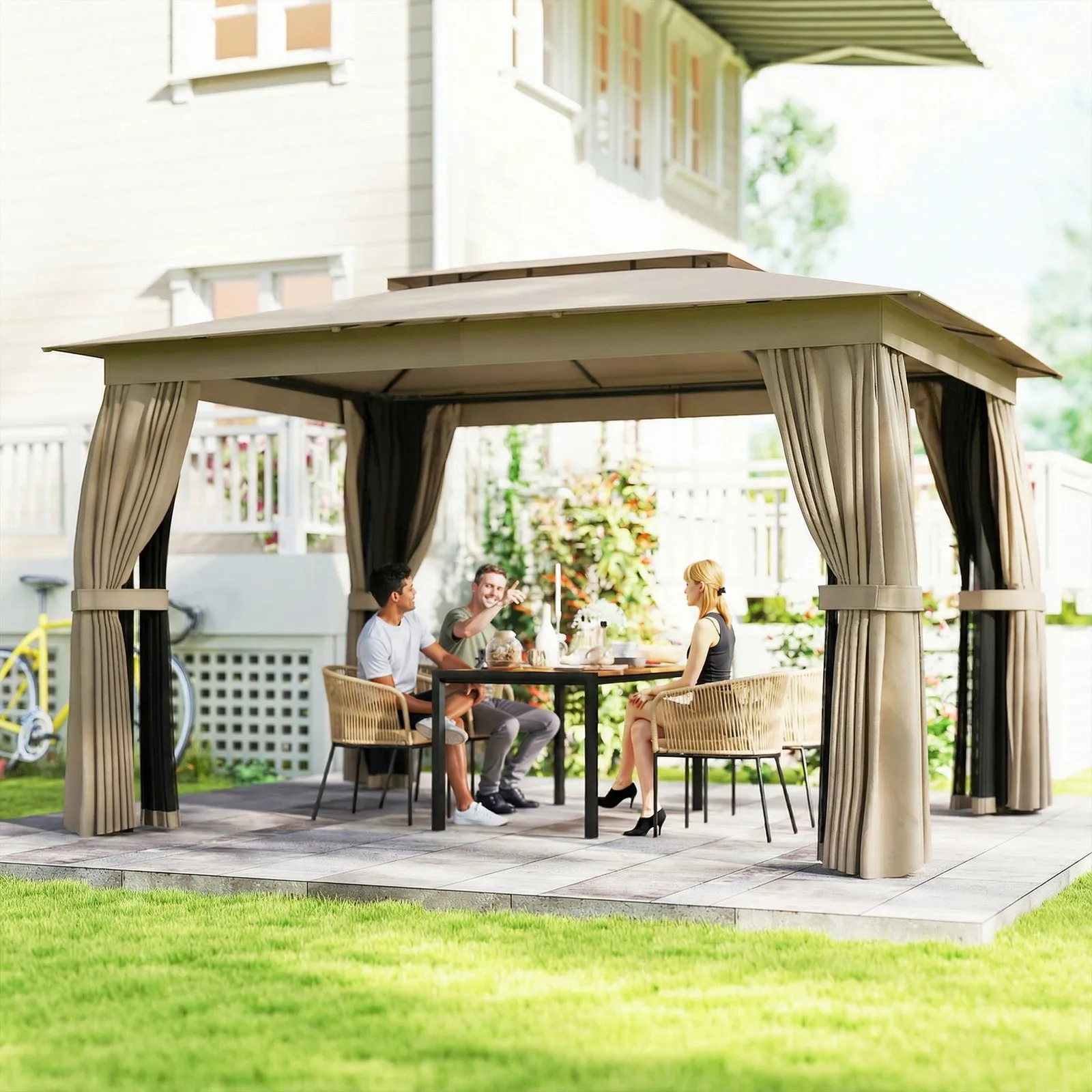 

10' x 12' Outdoor Patio Gazebo, Double Roof Gazebo Canopy Shelter