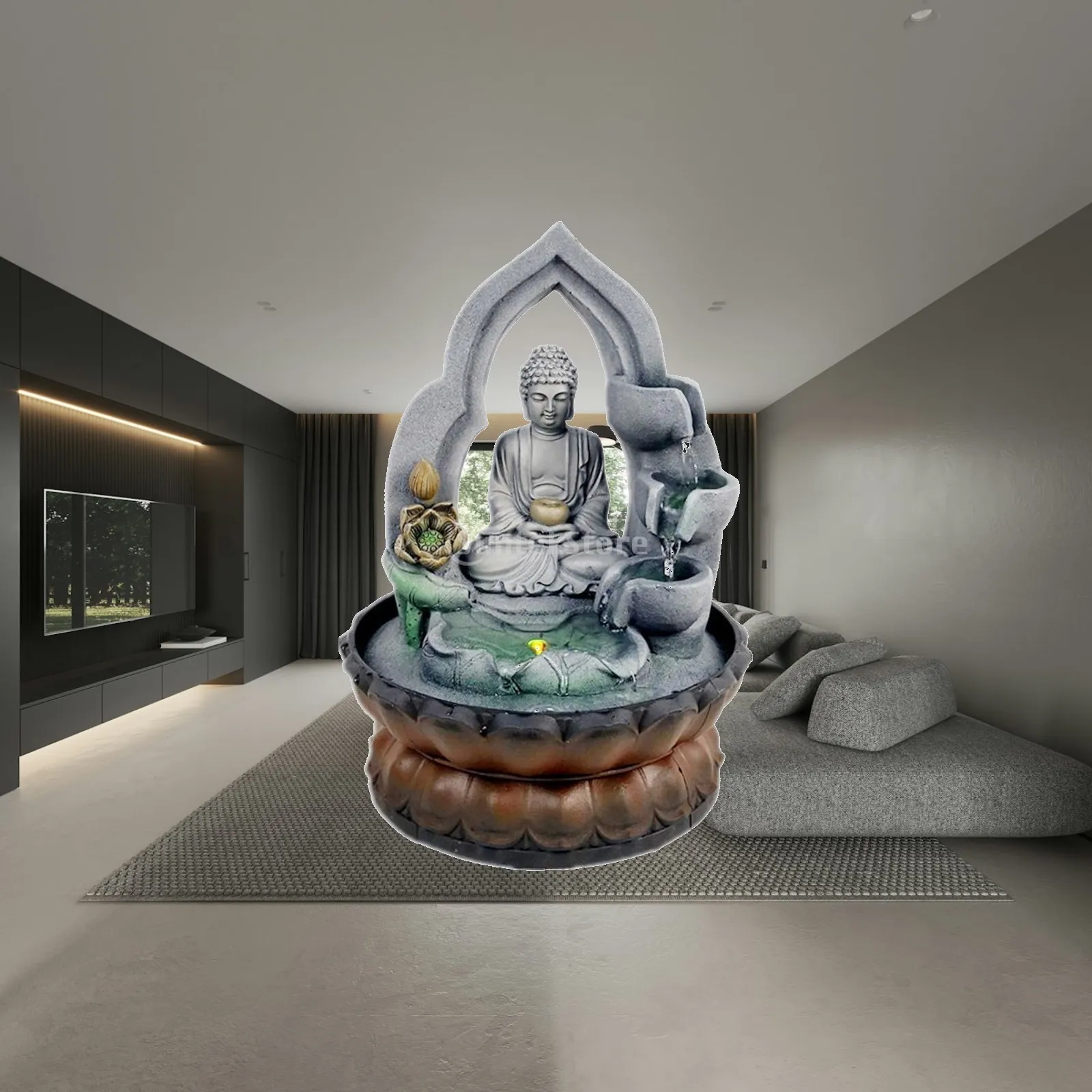Circular Water Flow Buddha Fountain Tabletop Decor Resin Statue for Bedroom Yoga Studio Relaxation Peaceful Sound Meditation