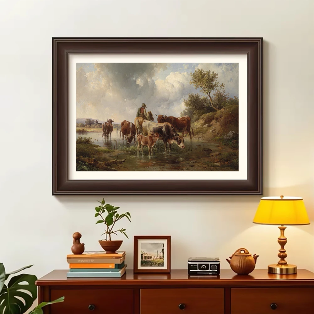 009 HD Print Art Silk Poster Groups Of Buff Sheep Graze Scene (6) Classical Oil painting Style Retro Deco Indoor