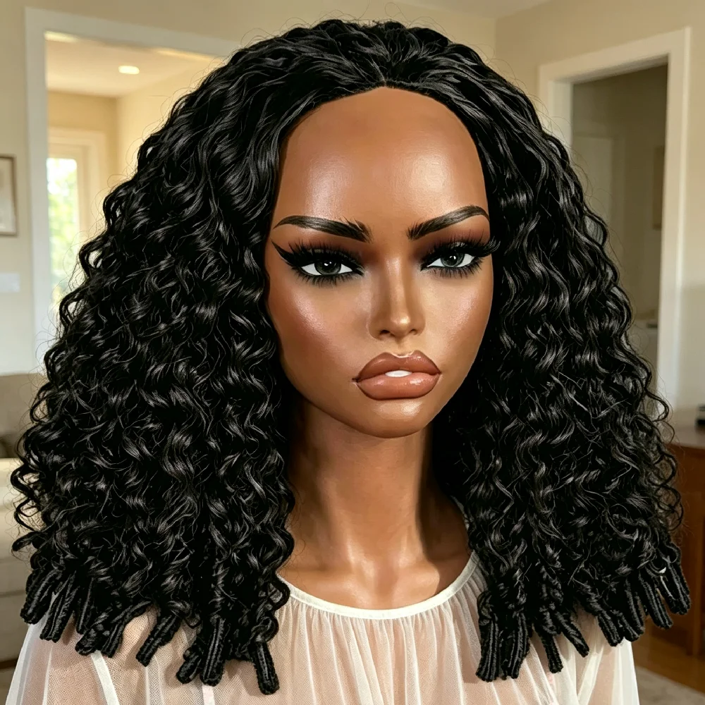 250% Density Burmese Curly Human Hair 3 IN 1 half Wig With Drawstring Machine Made 32 Inch Burmese Curly Colored Natural Wig