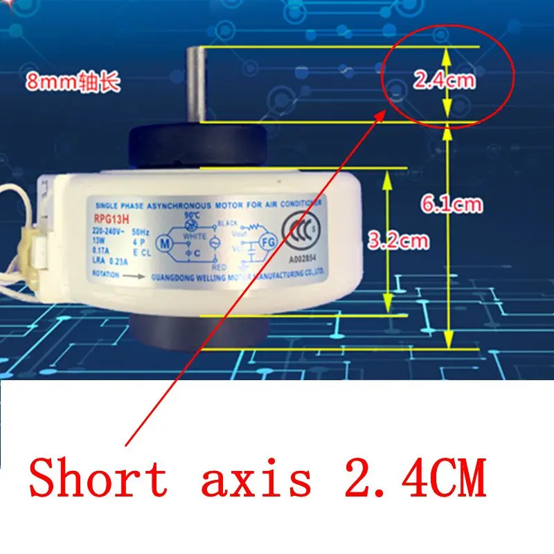 Per Midea motore del ventilatore dell'aria condizionata per condizionatore d'aria ambiente RPG13H AC220-240V 13W 0.17A parti ad asse corto