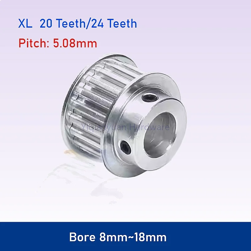 Yiqianyuan 1Piece XL Synchronous Pulley 20/24 Teeth 5.05mm Pitch Bore 8-18mm Timing Pulley Wheel for 15mm Belt Width