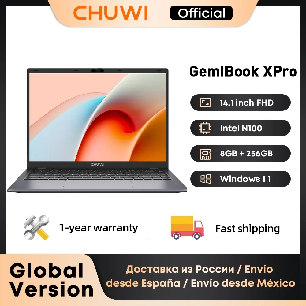 كمبيوتر محمول CHUWI GemiBook XPro Intel N100 بذاكرة وصول عشوائي 8 جيجابايت وذاكرة وصول عشوائي 256 جيجابايت SSD وشاشة UHD مقاس 14.1 بوصة معالجات Intel N100 معالجات Windows 11 للكمبيوتر المحمول