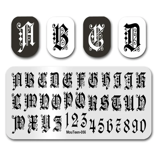 Nail Stamp MouTeen027 Big Size Goths Letter Numeral Nail Stamping Plates Manicure Set For Nail Art Stamping