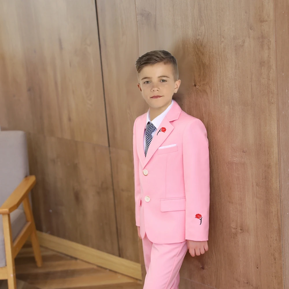 Hot Sale Pink Suit Sets For Kids Wedding Set Casual Smart Boy Suits 3 Pieces Blazer Pants Tie Birthday Party Graduation Ceremony