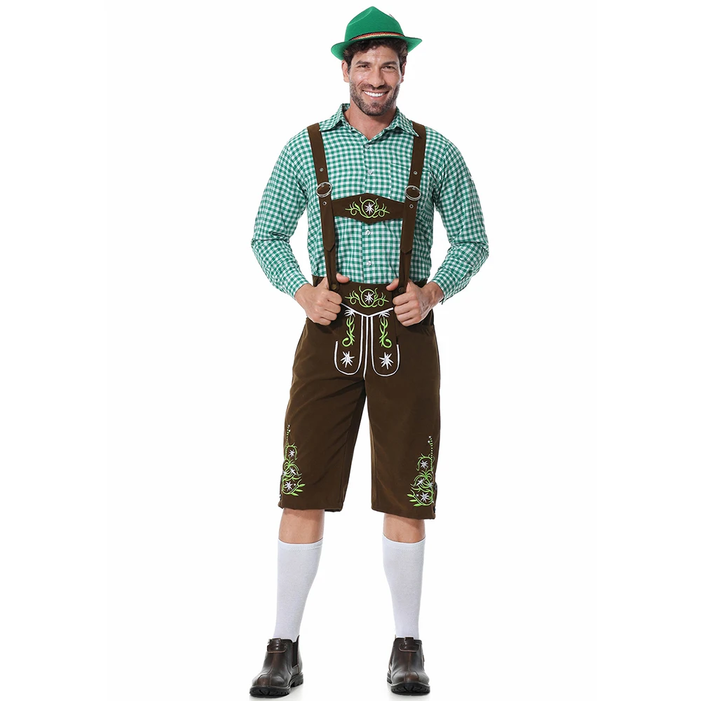 

Men Oktoberfest Costume Lederhosen Bavarian Octoberfest German Beer Man Costumes Oktoberfest Pubs Bartender Outfit