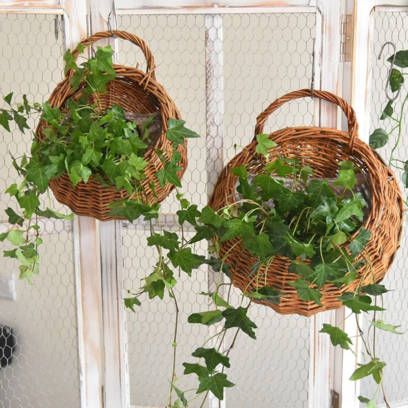 

1PC Handwoven Hanging Wall Vegetable Fruit Basket Garden Pots Wall Planter Wall Plant Flower Onion Storage pots for plants