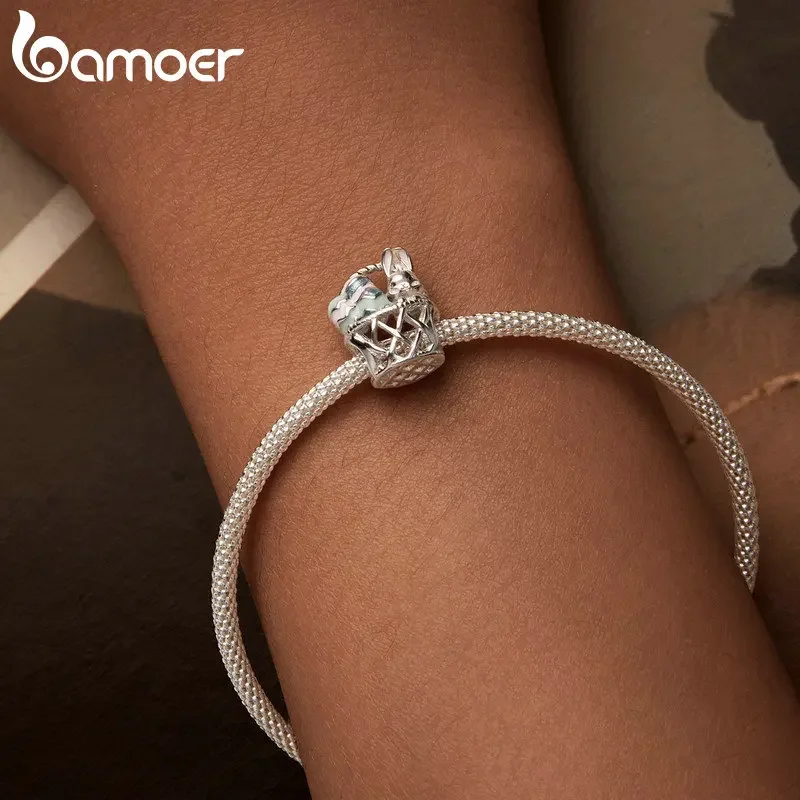 Bamoer 925 Sterling Silver Easter Rabbit Egg Charm Wedding Beads For Women Fit DIY Bracelet Necklace Easter Gift Jewelry
