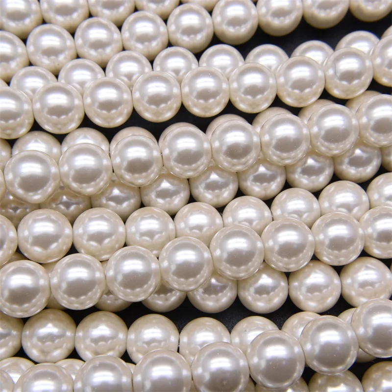 High Luster Glass Faux Pearl Round Loose Beads, Smooth Glass Pearls for DIY Bracelet Necklace Earring Jewelry Making Supplies