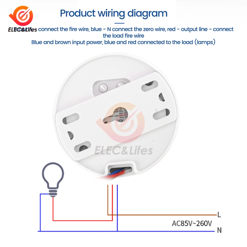 AC 85-265V Infrared PIR Motion Sensor Switch with Time Delay 360° Cone Angle Detecting Induction Sensor For LED Ceiling Light