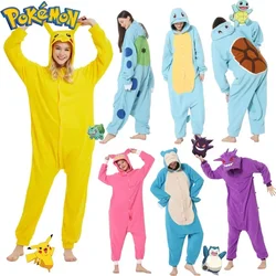 Pokemon Cartoon Jumpsuit Gengar Snorlax cute one-piece pajamas Halloween Cosplay Costume Flannel Couple Pajamas Home Clothes