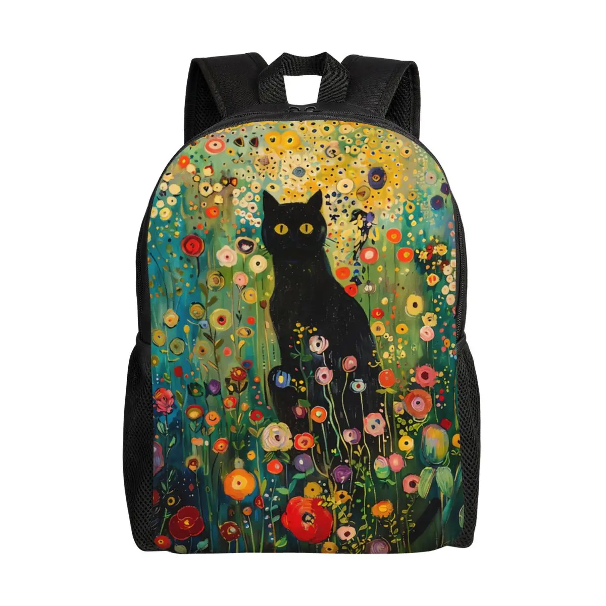 

Рюкзаки с рисунком черного кота и поле цветов для мужчин и женщин, повседневная сумка для книг для колледжа, школьные сумки