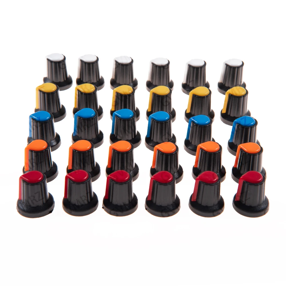 30PCS 5Color AG2 Knob Kit 15x17MM 6MM Hole Diameter for Potentiometer & Switch DIY Electronic Projects