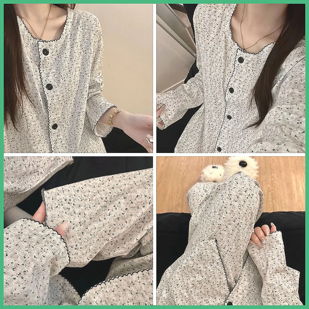 

Girls Floral Pajama Set 2026, Korean Style Long Sleeve Sleepwear, Cute Home Clothes